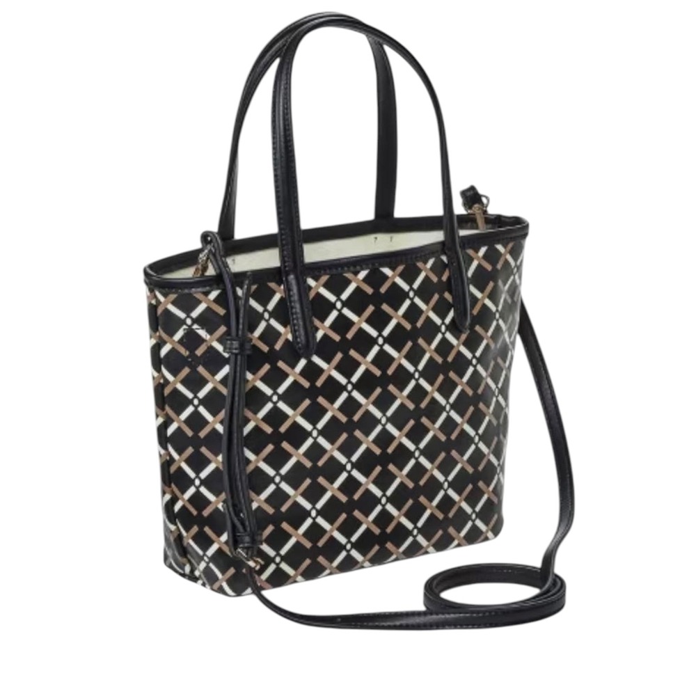 A New Day Black Monogram Tote Handbag with Detachable Crossbody Strap NWT
